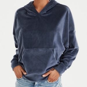 American Eagle Velvet Hoodie Drop Shoulder Oversize